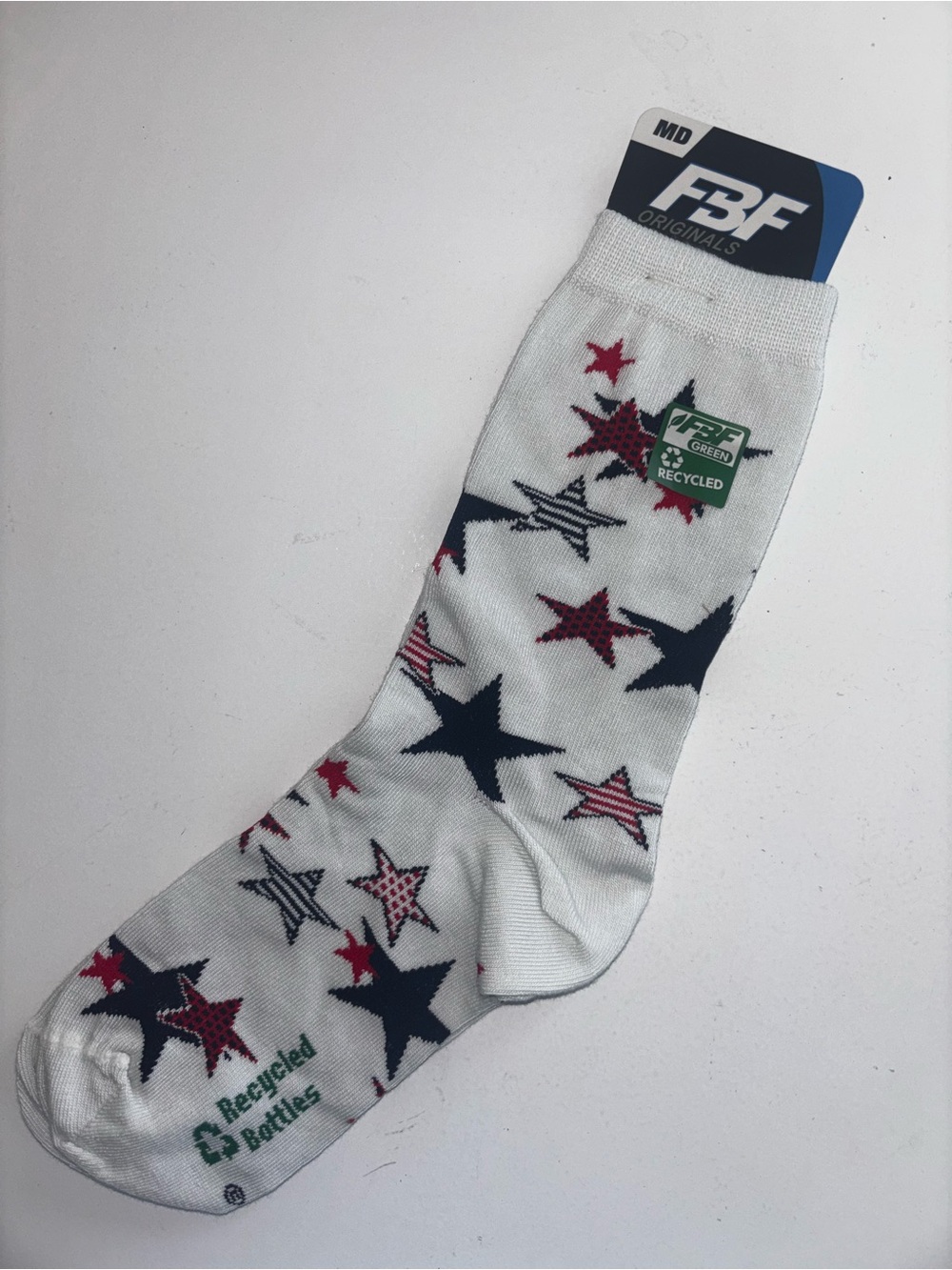 Star Design Socks 1 pair - Size MD Men 5-10 Women 6-11 Red White Blue - NWT